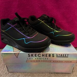 Skechers Kids' Black with Rainbow Accents Sneakers